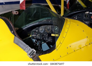 Light Aircraft Cockpit Detail With Instruments.