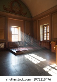 Light Beams Pouring Through The Window. Empty St. Sampson Cathedral In St. Petersburg. There Are No People In The Church In Quarantine