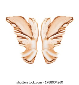 Light Beige Butterfly Smear Of Highlighter Or Luminizer Isolated On White Background. Creamy Foundation Texture.