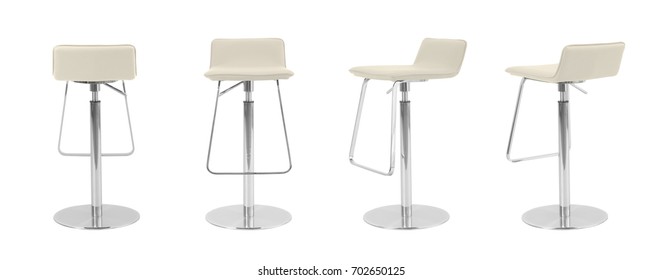 Light Beige Leather Swivel Bar Stool On White Background