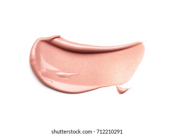 Light Beige Smear Of Crushed Highlighter Or Luminizer Isolated On White Background. Makeup Smear Of Creamy Foundation Isolated On White Background. Creamy Foundation Texture Isolated On White 