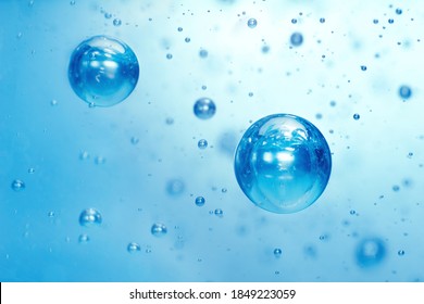 Light blue Air bubbles in alcohol gel. anti virus COVID-19 backdrop. Abstract background about cleanliness, shampoo bubbles, macro bubbles - Shutterstock ID 1849223059