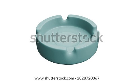 A light blue ceramic ashtray with a round design and four notches for resting cigarettes, ideal for home or outdoor use.