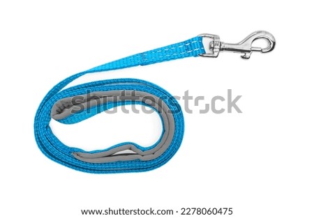 Light blue dog leash isolated on white, top view