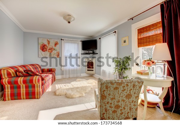 Light Blue Family Room Comfortable Red Stock Photo Edit Now