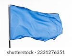 Light blue flag waving on white background.