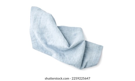 Light blue linen napkin isolated on white background, top view - Shutterstock ID 2259225647