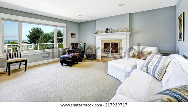 Light Blue Living Room White Sofa Stock Photo Edit Now