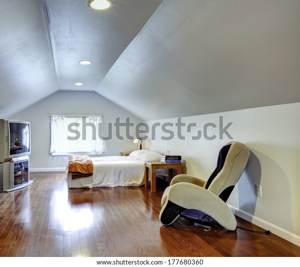 Light Blue Low Vaulted Ceiling Bedroom Stock Photo Edit Now