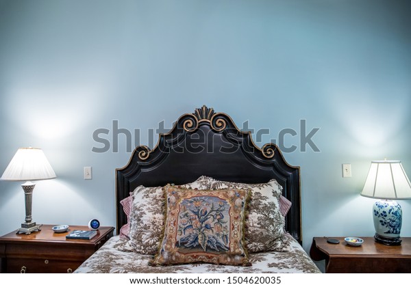 Light Blue Master Bedroom Grand Ornate Royalty Free Stock Image