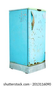 Light blue old refrigerator isolated on a white background. with clipping path.
