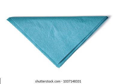 Light Blue Paper Napkin Isolated On White Background; Top View