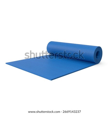 Light blue rolled exercise mat with texture on a transparent background