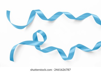 Light blue satin ribbon isolated on white background with clipping path, bow color curly scroll set for holiday, birthday, wedding card confetti design decoration - Powered by Shutterstock