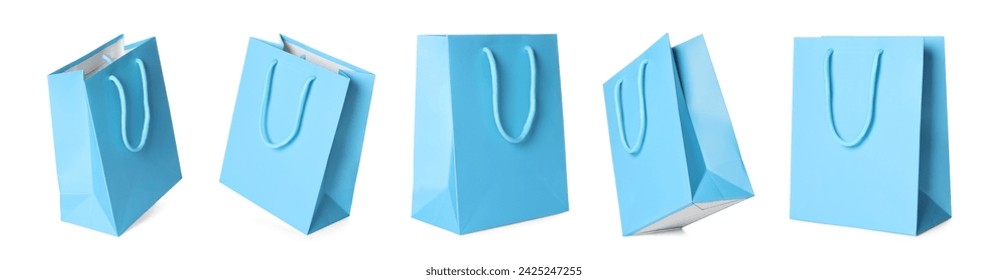 Light blue shopping bag isolated on white, different sides - Powered by Shutterstock