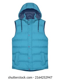 Light Blue Sleeveless Vest With Hood Isolated On White