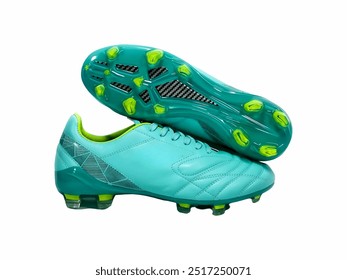 Light blue soccer cleats with a distinctive design featuring a vibrant sole, showcasing a unique color combination and optimizing performance on the field. - Powered by Shutterstock