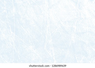 Light blue and white ice texture with scratches - background for ice hockey or skating on frozen winter lake
