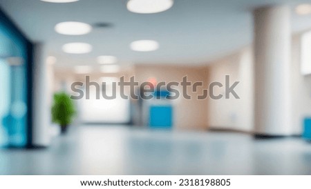 Light blurred background. The hall of an office or medical institution with panoramic windows and a perspective.  