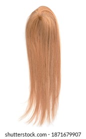 A Light Brown Straight Wig Or Hair Topper On A White Background.