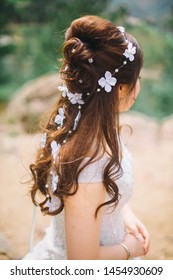 Light Brown Wedding Hair. Floral Hair Piece Decoration. Hair Design.