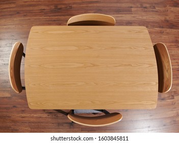 Light Brown Wooden Table With Chairs Above Top View