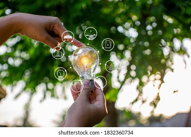 Light Bulb Against Nature Icons Stock Photo 1832360734 