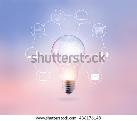 Light bulb circle global and icon customer network connection on pastel color background, Omni Channel 