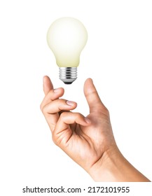 Light bulb float on hand ideas concept isolated on white background.[Clipping path].