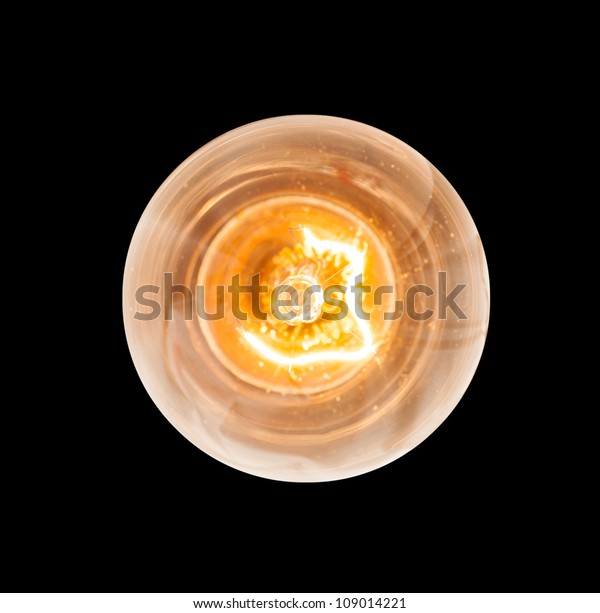 Stock photo of an incandescent tungsten lightbulb from above