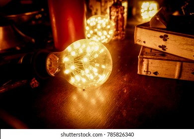 Light Bulb In Low Light Background