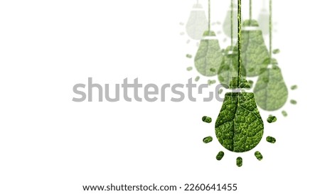 Light bulb made of green leaf isolated on white background. Health care concept. Green Energy. Sustainable Climate Visuals 