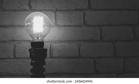 Light bulb on cement wall texture. Black and white photo