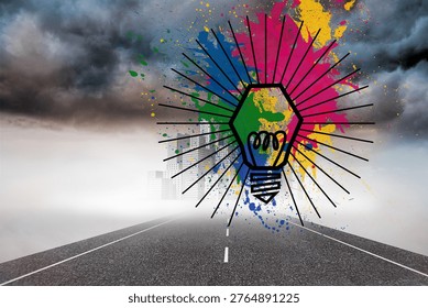 Light bulb on splashes over street