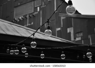 Light Bulb String In Black And White