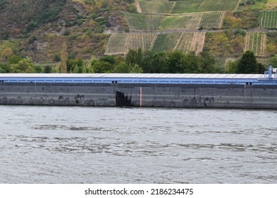 Light Cargo Ship Due To Low Water Level, Only Height Marker Visible