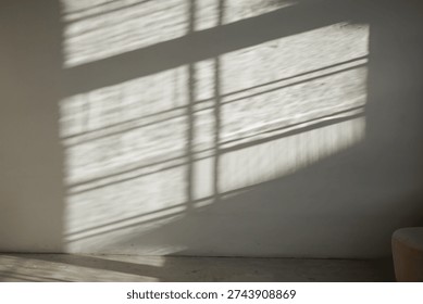 Light casts shadows on a wall from windows in a quiet interior space during the afternoon