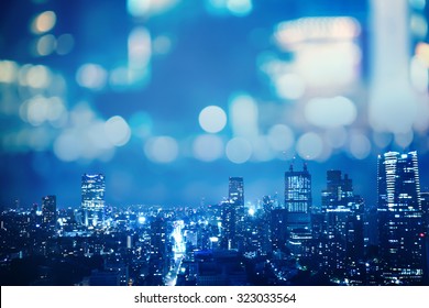 Light City Night Time And Blur Bokeh Background