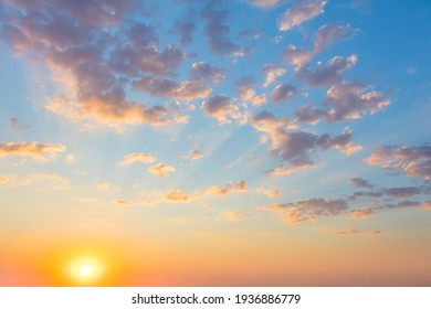 Light colors of  Sunset  Sunrise Sundown Sky with real sun, natural background without any birds