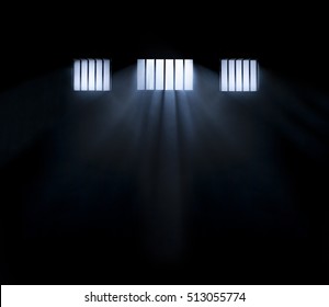Light coming through a barred window with fog