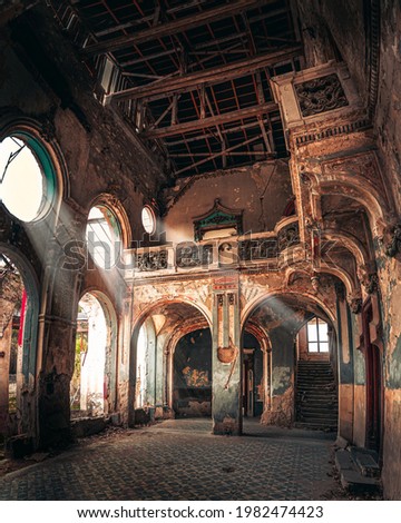 Light coming through windows in the haunted Spicer castle in Serbia