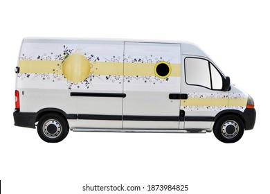 Light Commercial Vehicle, White Minibus Panel Van Side View, Isolated On White Background