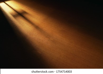 Light And Cross Shadow On Wooden Board, Dark Room, Light And Hope, Faith