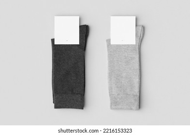 Light and dark grey socks mockup with blank label. - Shutterstock ID 2216153323