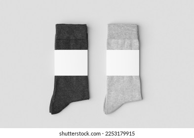 Light and dark grey socks mockup with blank label. - Shutterstock ID 2253179915
