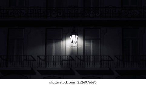 Light in the dark, night lamp, building at night, lantern at night, architecture in the dark, Abandoned building - Powered by Shutterstock