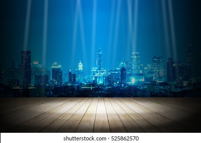 Light In Dark Room With Night Modern City Building Background