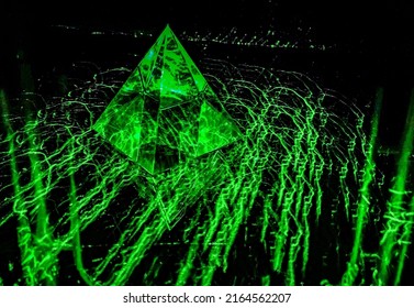 Light Drawing Of A Crystal Pyramid As A Background