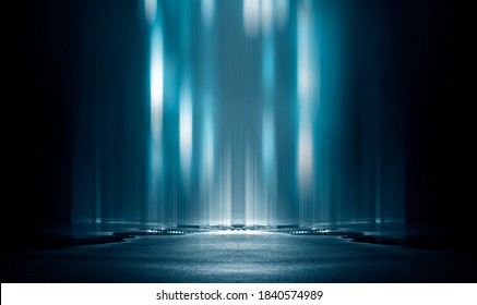 Light effect, blurred background. Wet asphalt, night view of the city, neon reflections on the concrete floor. Night empty stage, studio. Dark abstract background, dark empty street. Night city. - Shutterstock ID 1840574989