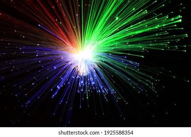 Light Explosion Effect Background. Flying Lights Blue, Red, Green. Big Bang Effect.